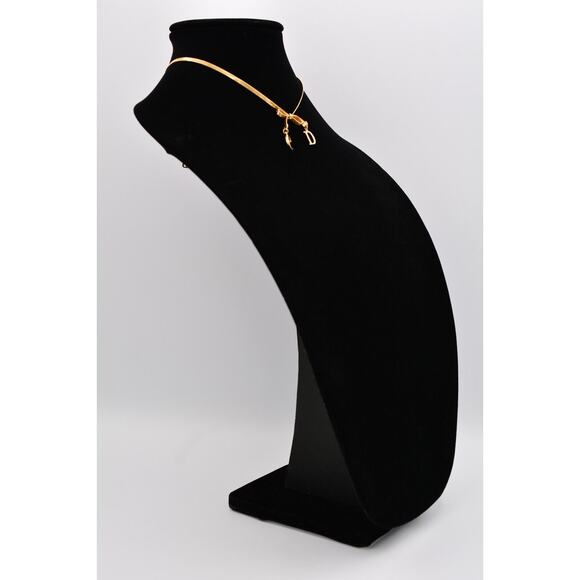 Christian Dior Vintage Logo CD Bow Necklace Collar Charm Gold Chain Signed Bin5 - Picture 4 of 12